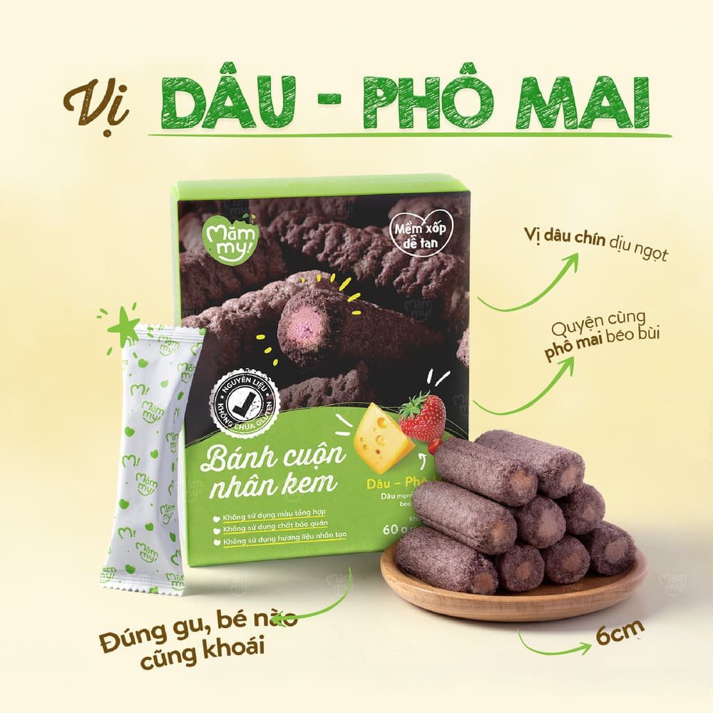 Bánh cuộn nhân kem Dâu - Phô mai 60 g (10 thanh) 2