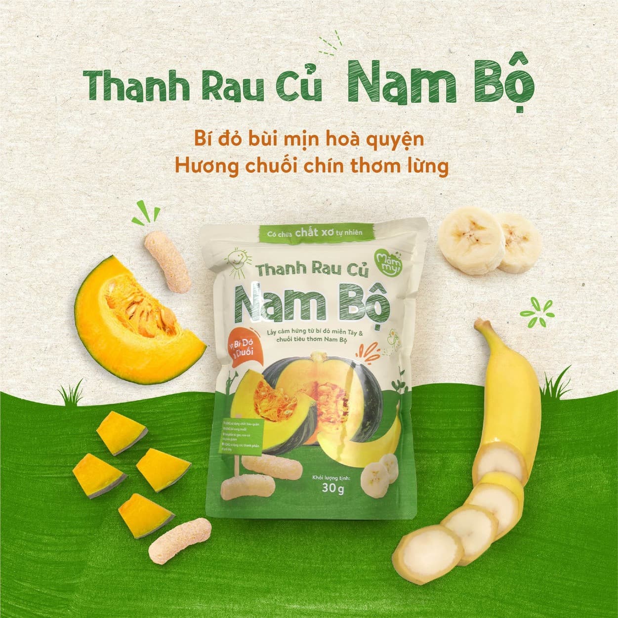 Bánh thanh rau củ Nam Bộ vị Bí Đỏ & Chuối 30 g 2