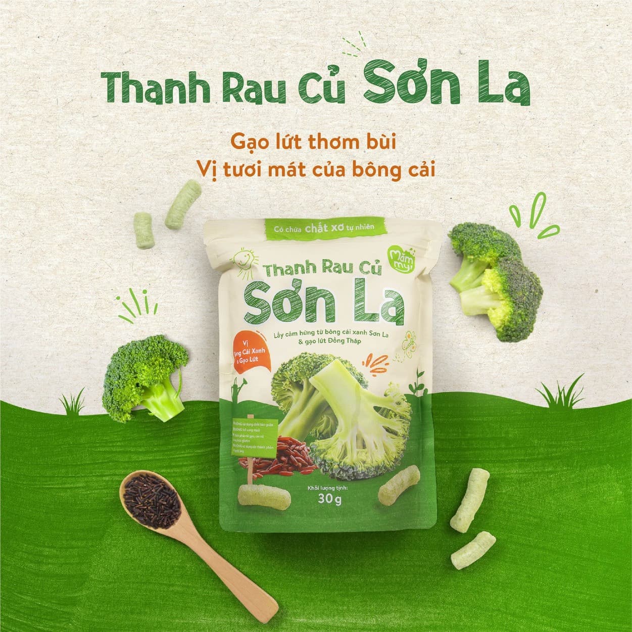 Bánh thanh rau củ Sơn La vị Bông Cải Xanh & Gạo Lứt 30 g 2