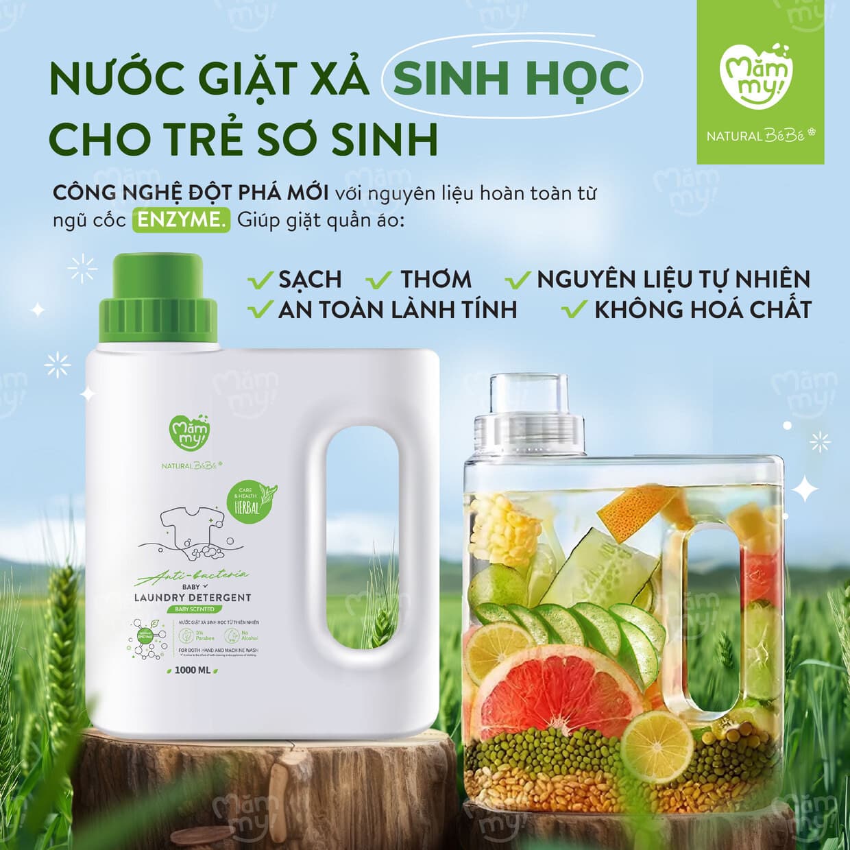 [DATE 12/2027] Nước giặt xả sinh học Natural BéBé - Mùi em bé (Baby Sense) 1000ml - MUA 1 TẶNG 1 6