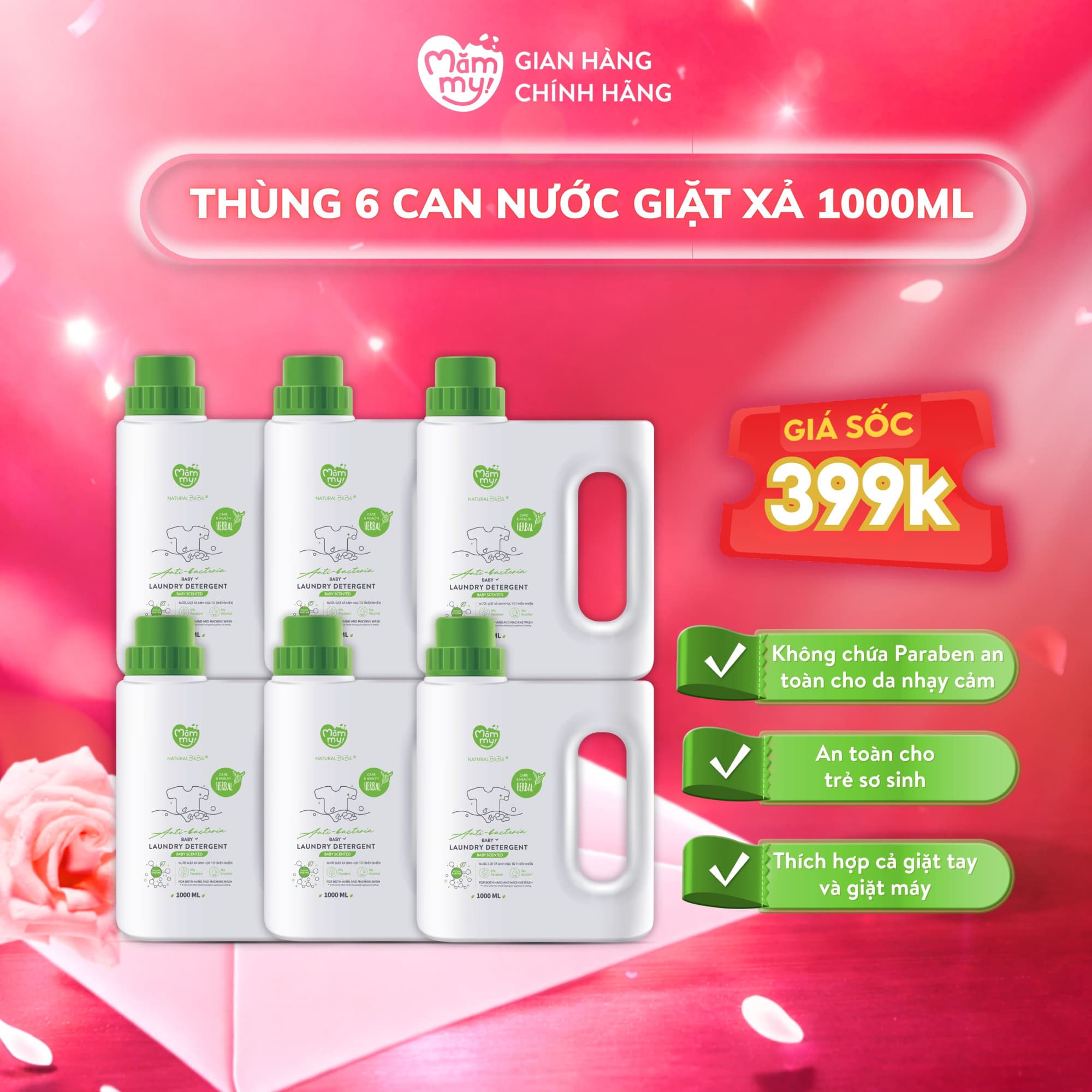 [DATE 2027] Combo 6 Can nước giặt xả sinh học Natural BéBé 1000ML