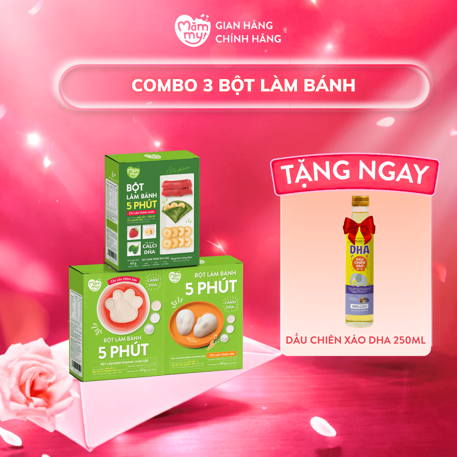 Combo 3 Bột làm bánh 5 phút - Tặng Dầu chiên xào DHA 250ML