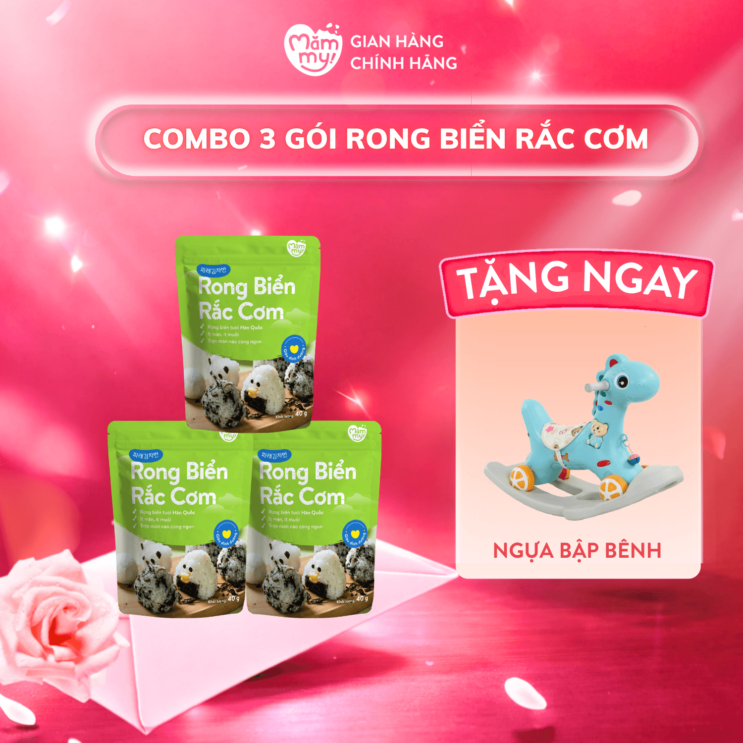 Combo 3 rong biển giòn rắc cơm - Tặng Ngựa bập bênh