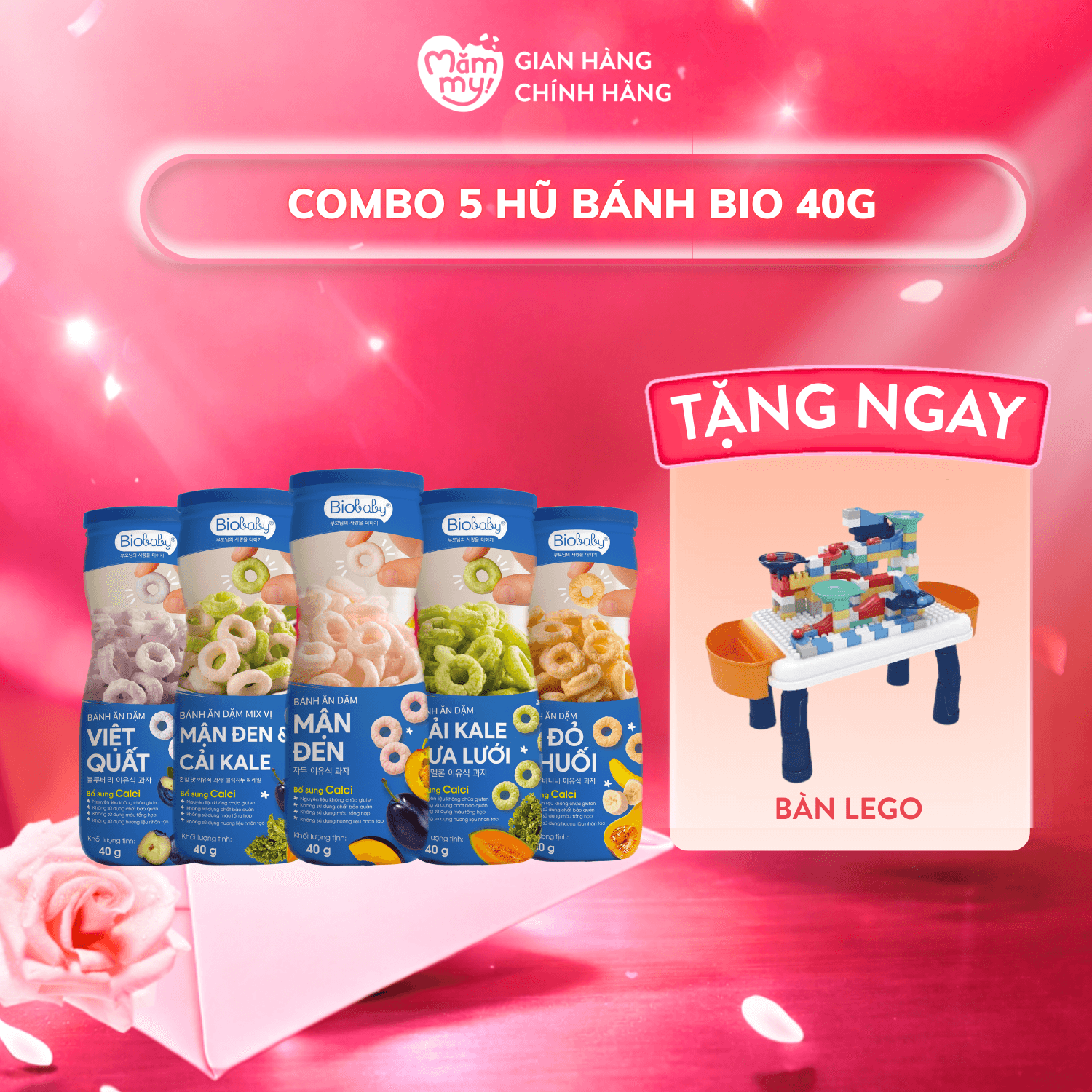 Combo 5 Bánh ăn dặm Biobaby - Hũ 40g [Tặng bàn lego]
