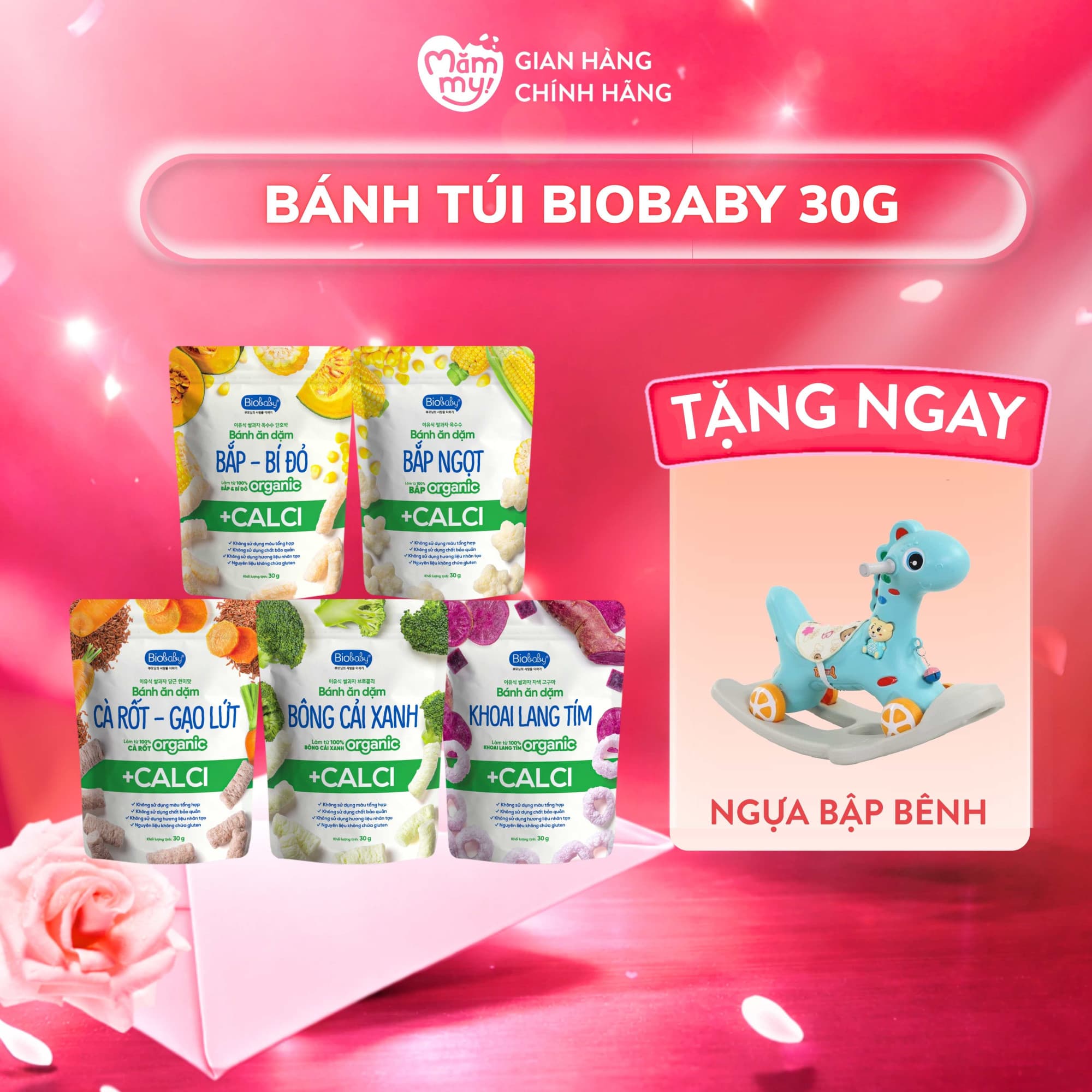 Combo 5 bánh Biobaby Túi 30g - [Tặng Ngựa Bập Bênh]