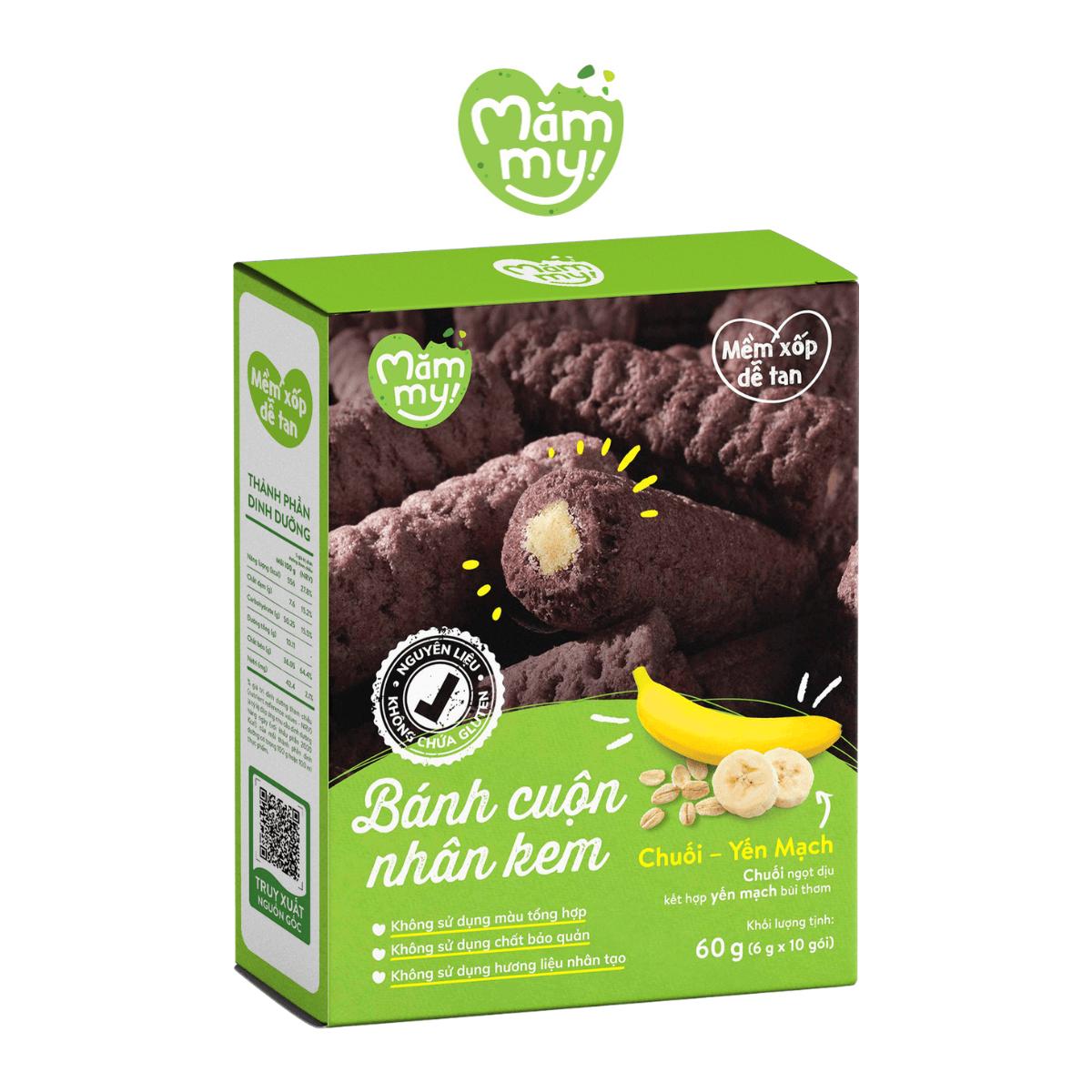 Bánh cuộn nhân kem Chuối - Yến mạch 60 g (10 thanh)