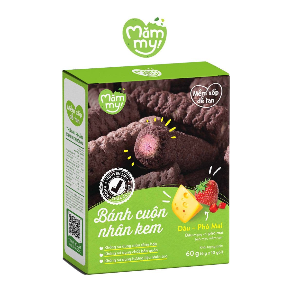 Bánh cuộn nhân kem Dâu - Phô mai 60 g (10 thanh)