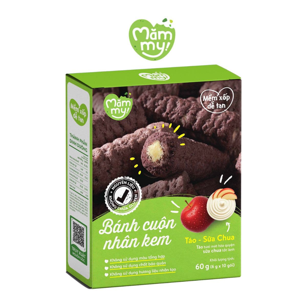 Bánh cuộn nhân kem Táo - Sữa Chua 60 g (10 thanh)