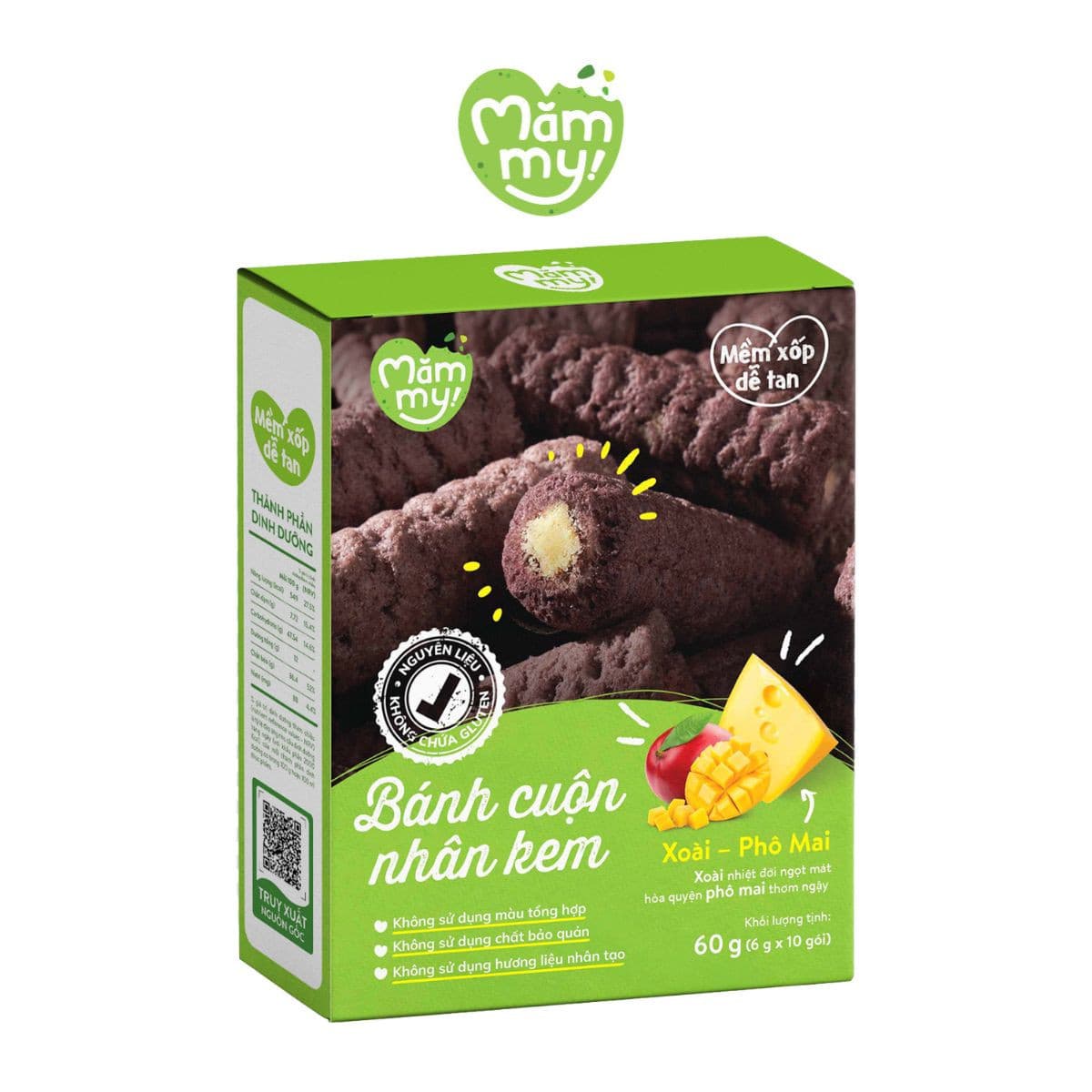 Bánh cuộn nhân kem Xoài - Phô mai 60 g (10 thanh)