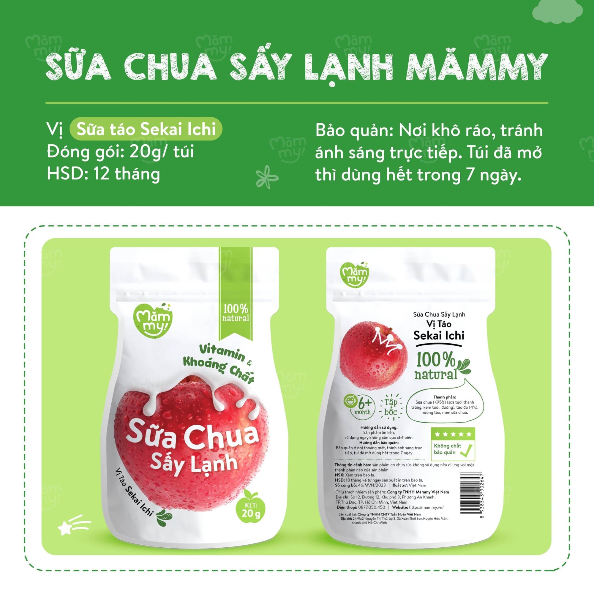 Sữa chua sấy Vị Táo Sekai Ichi - Túi 20g 16