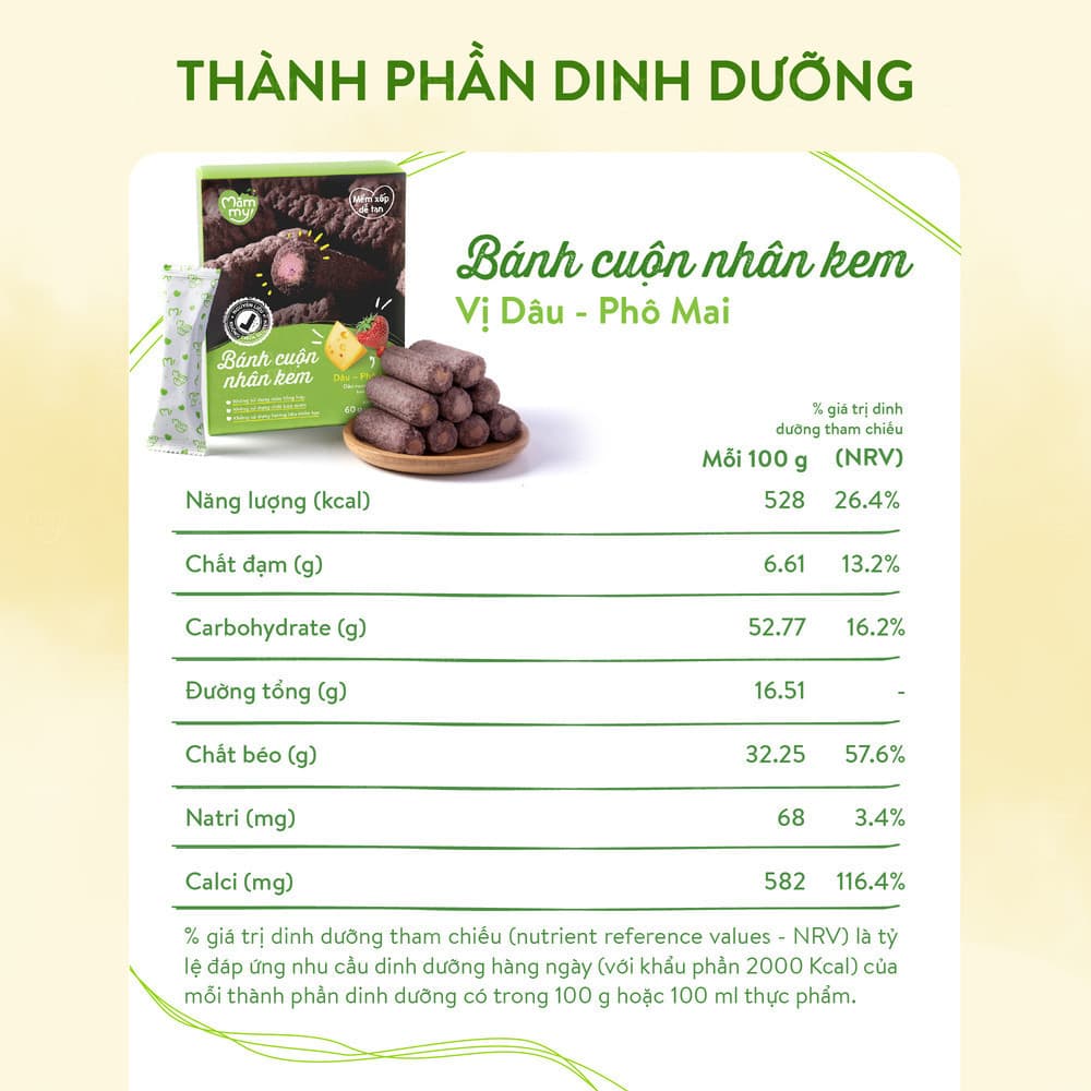 Bánh cuộn nhân kem Dâu - Phô mai 60 g (10 thanh) 3