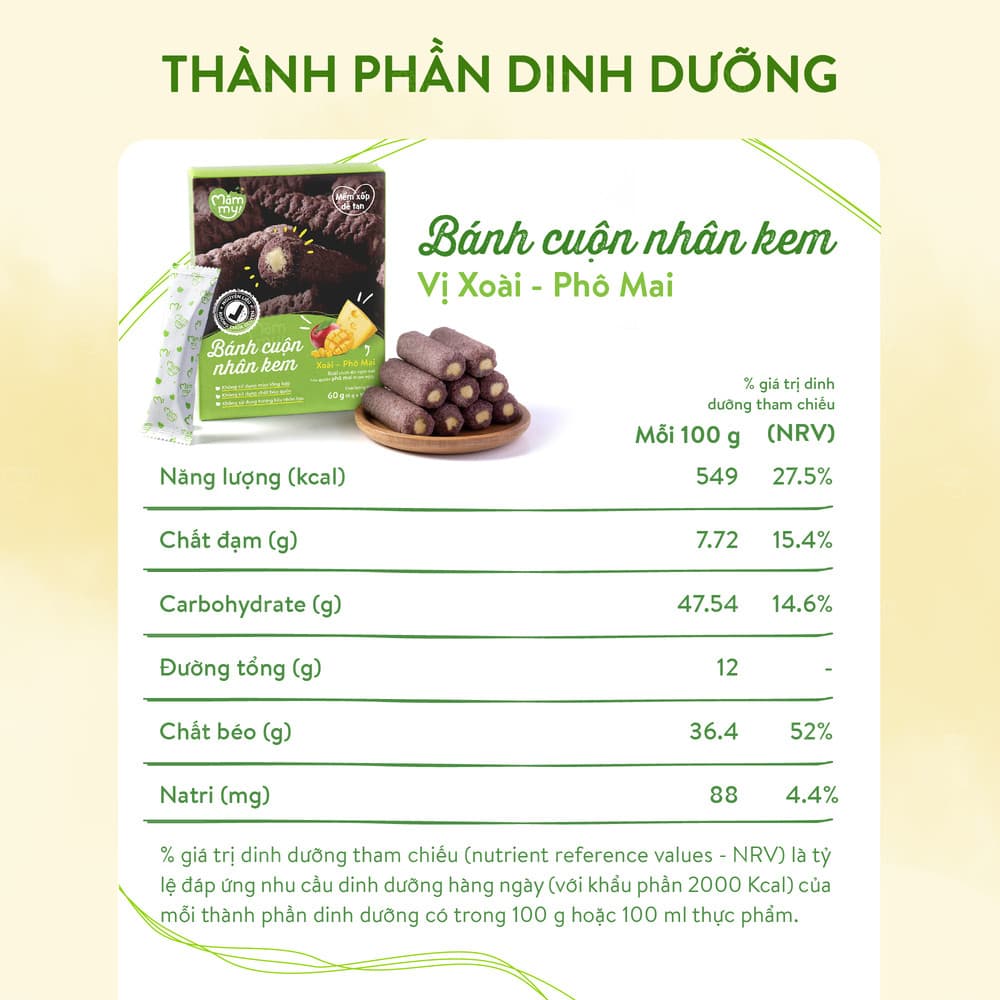 Bánh cuộn nhân kem Xoài - Phô mai 60 g (10 thanh) 3