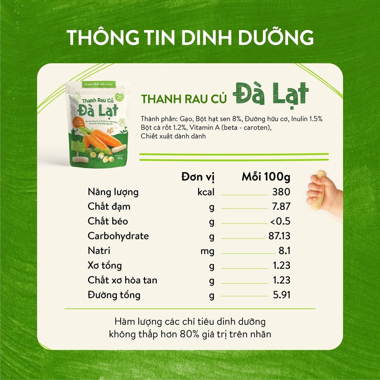 Bánh thanh rau củ Đà Lạt vị Cà Rốt & Hạt Sen 30 g 3