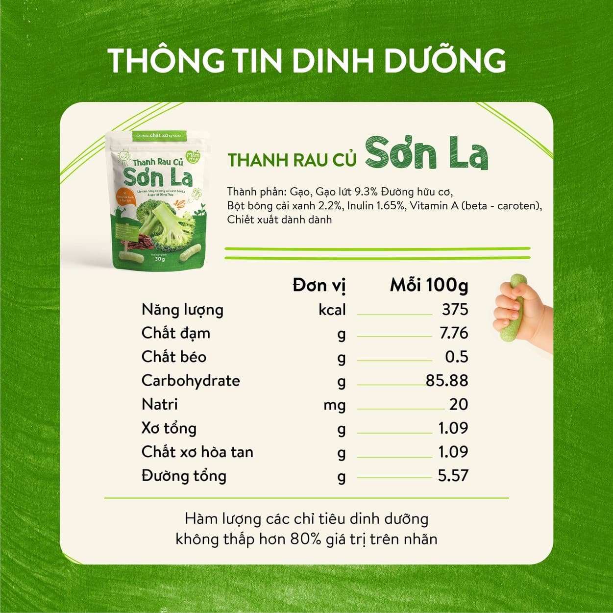 Bánh thanh rau củ Sơn La vị Bông Cải Xanh & Gạo Lứt 30 g 3