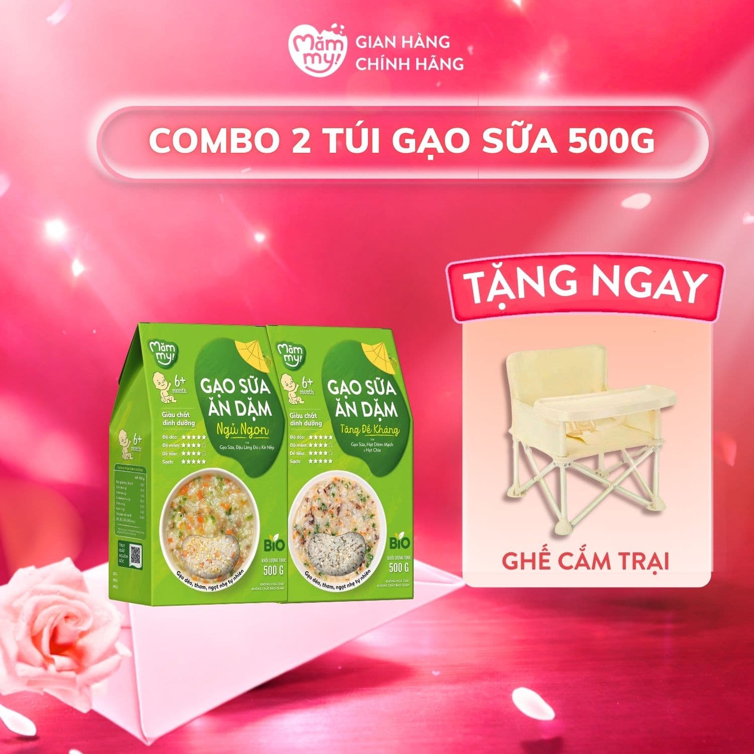 Combo 2 gạo sữa ăn dặm túi 500g - Tặng ghế cắm trại