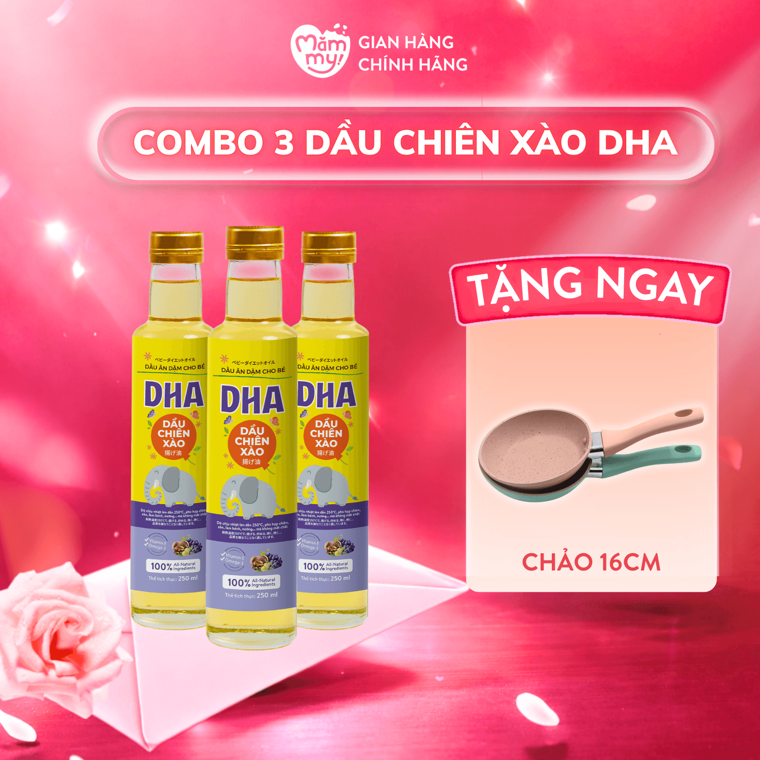 Combo 3 dầu chiên xào ăn dặm DHA - Tặng chảo chống dính 16cm