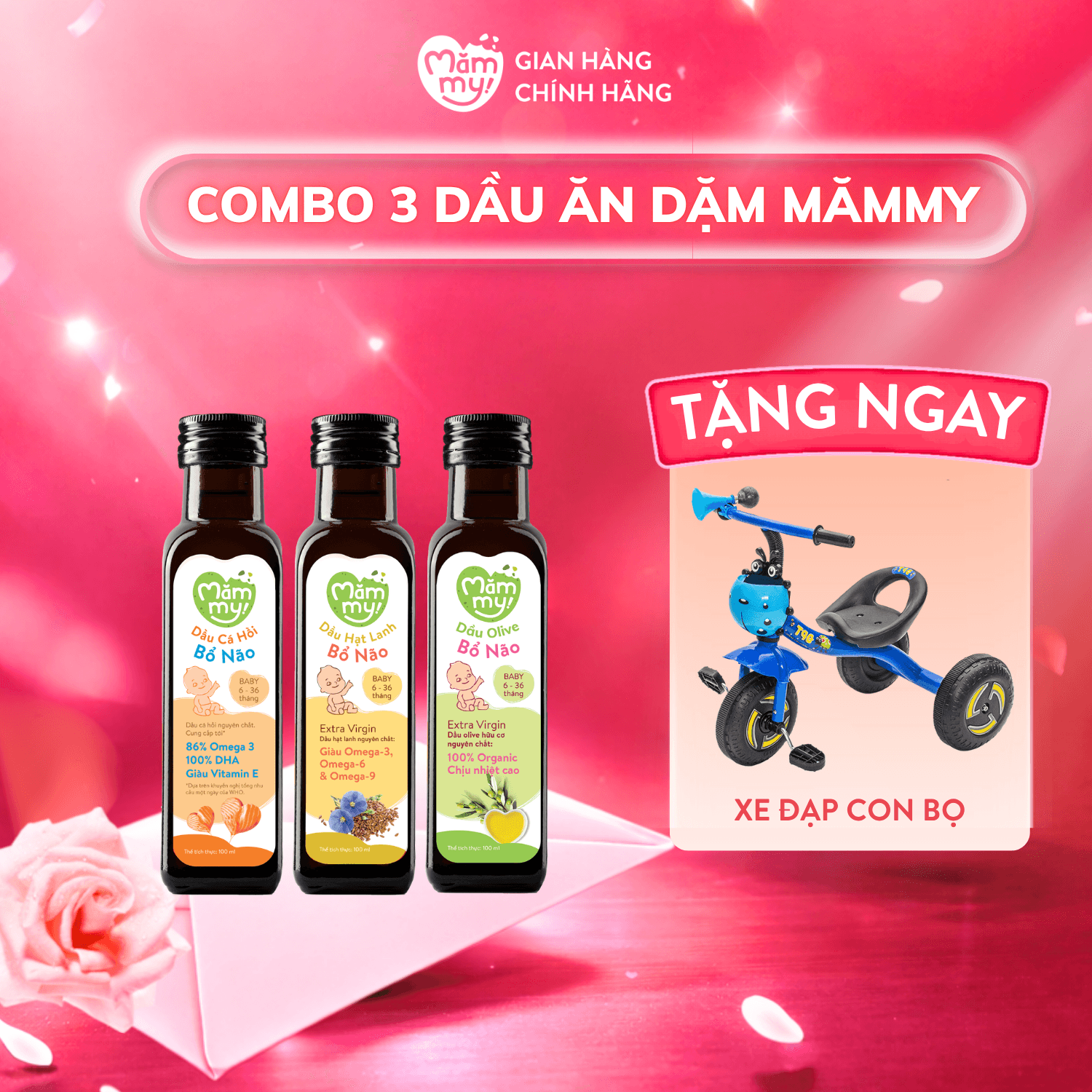 Combo 3 dầu ăn dặm chai 100ml - Tặng xe đạp bọ