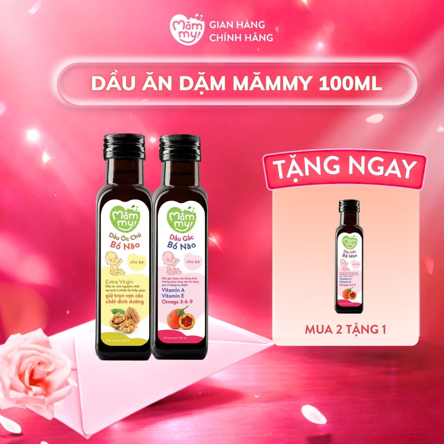 Combo 2 dầu ăn dặm 100ml - Tặng 1 dầu ăn dặm gấc đỏ