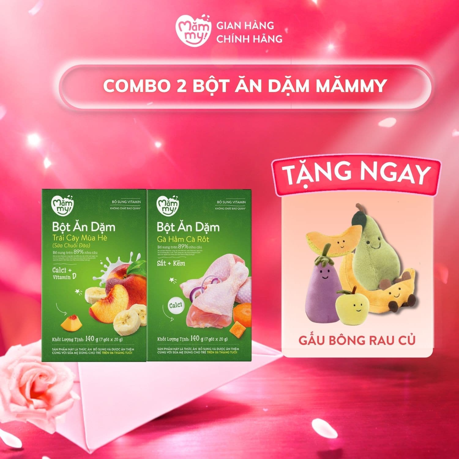 Combo 2 hộp bột ăn dặm 140g - Tặng gấu bông rau củ
