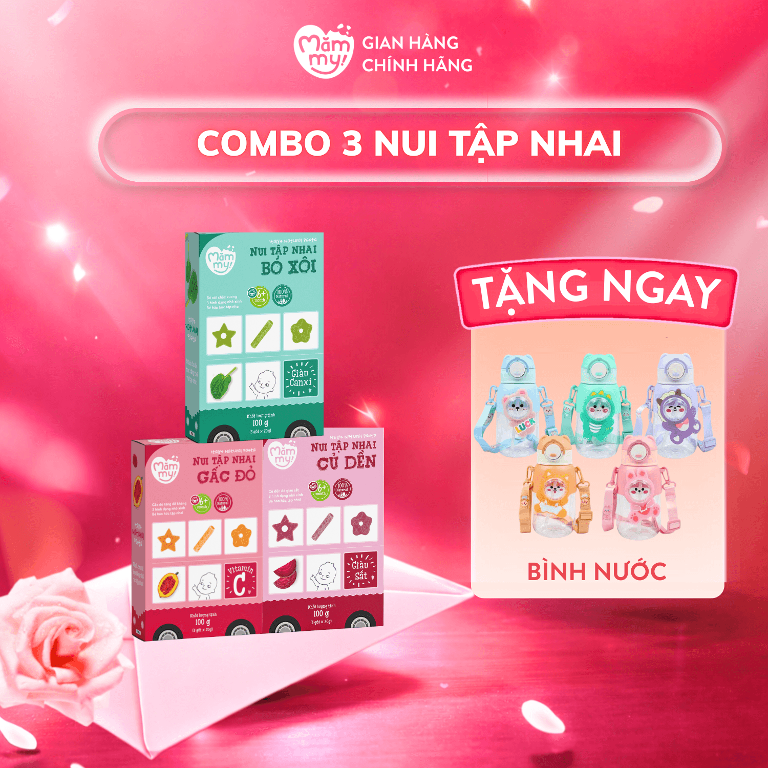 Combo 3 nui mini tập nhai - Tặng bình nước cho bé