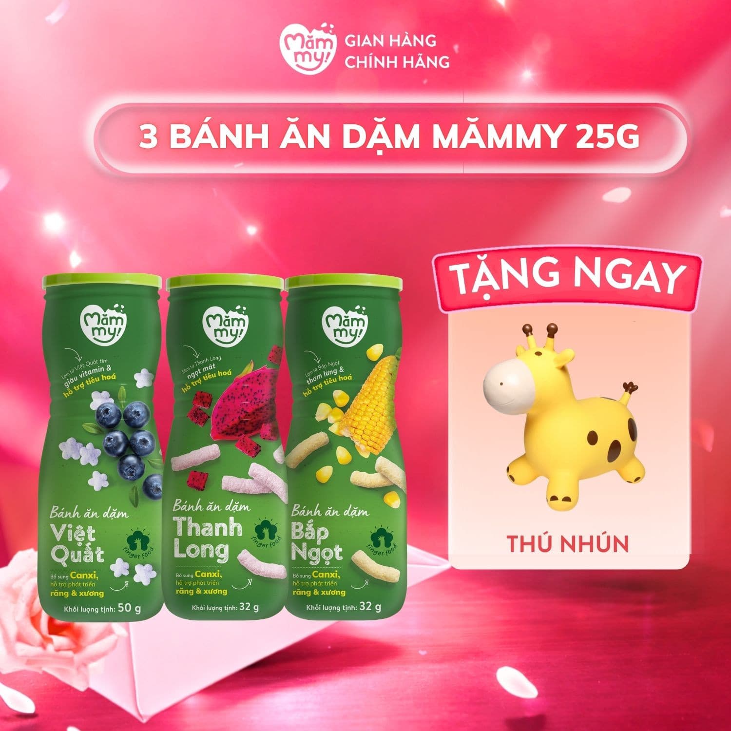 Combo 3 hũ bánh ăn dặm vị trái cây - Tặng thú nhún cho bé